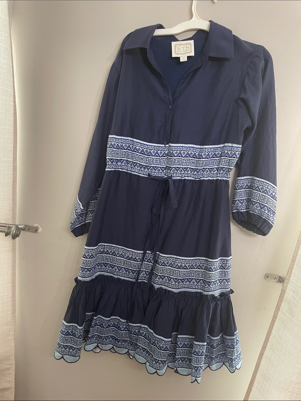 STS Navy Blue Embroidered Midi Shirt Dress